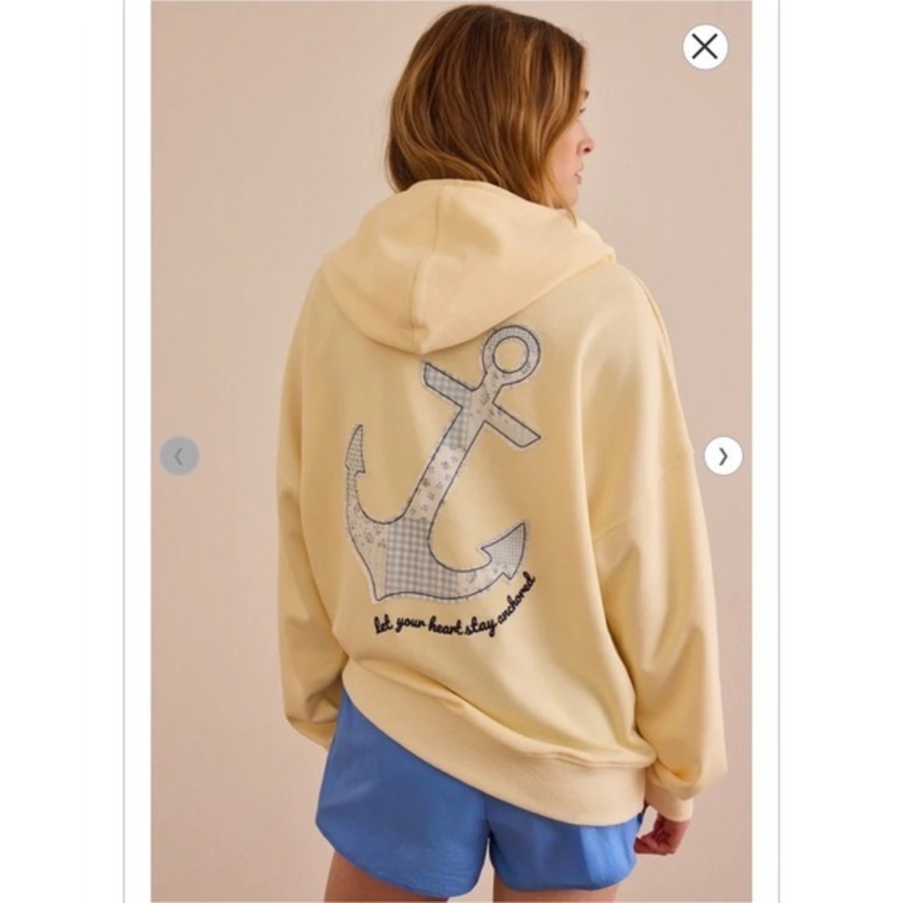 Altar'd State Yellow Anchor Patchwork Oversized Hoodie Sweatshirt Size Small